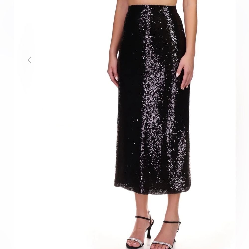 HVN Affie Black Sequin Midi Skirt
